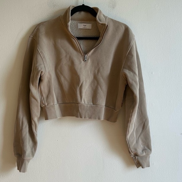 Aritzia Sweaters - Aritzia TNA Sz S Tan 1 4 Cozy Fleece Lounge Long Sleeves Sweater